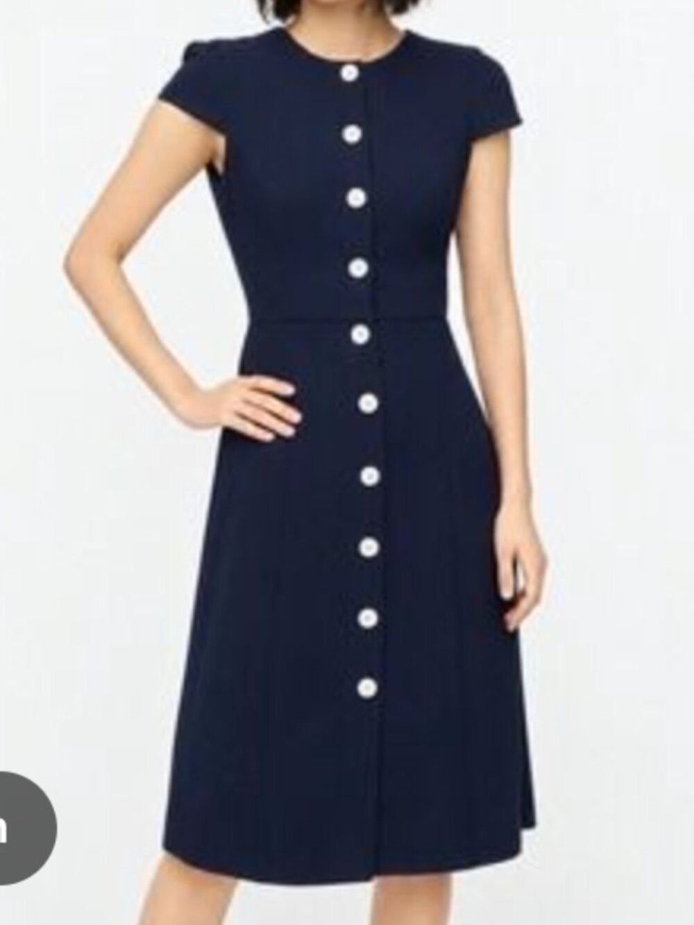 J.Crew Navy Button Front Short Sleeve A-Line Dress Size 12 - Picture 2 of 7